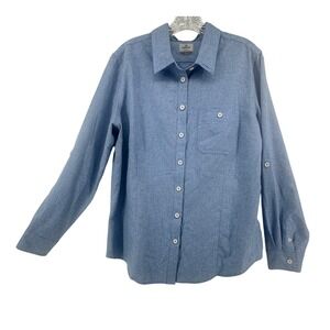 Ridgecut Toughwear Womens Blue Button Down Roll Tab Sleeve Shirt Large Outdoor